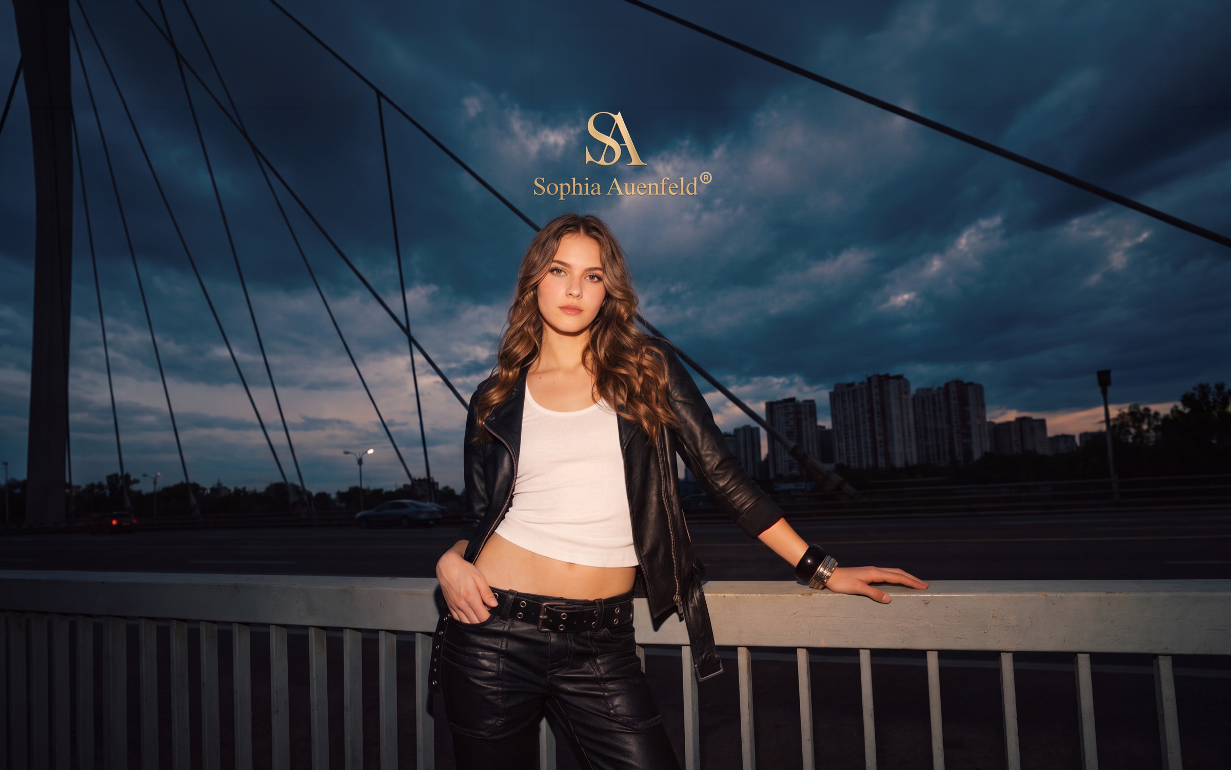 Sophia Auenfeld auf einer Brücke in der Dämmerung